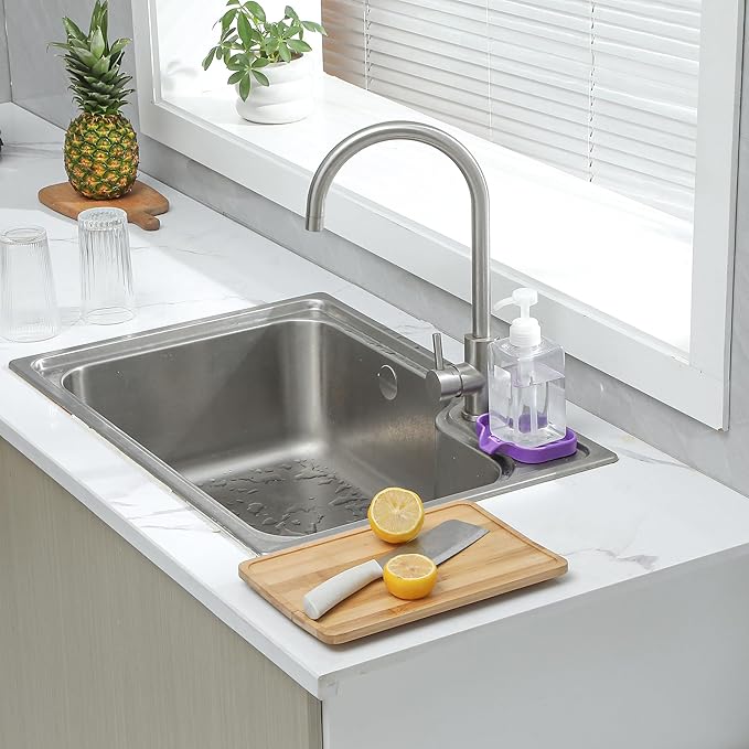 Silicone Bathroom Soap Dishes with Drain Spout-Bathroom and Kitchen Sink Organizer,Sponge Holder,Dish Soap Tray,Perfect for Dispenser,Scrubber,Bottle,Cup on Sink or Counter-Purple 4.9"×3.2"