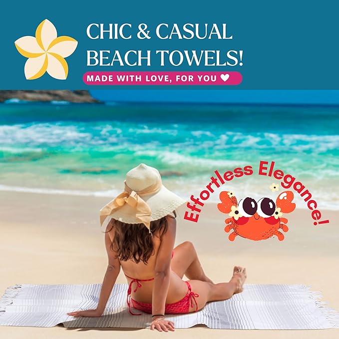 Native Fab 100% Cotton Peshtemal Turkish Bath and Beach Towels Set of 2, Large 40x71 Travel Sarong Gym Pool Spa Towels, Ultra Soft Quick Dry Absorbent Fouta Hammam Peshtemal Towels Grey White