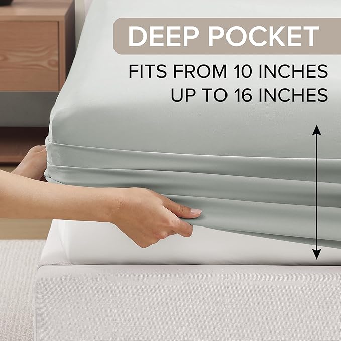 UGG King Sheet Set 4-Piece Luxury Cooling Sheets Deep Pockets Premium Bedding with 2 Pillow Shams Hypoallergenic Machine Washable Soft Lightweight Bed Set for Bedroom, King, Mineral Green (Hedi)