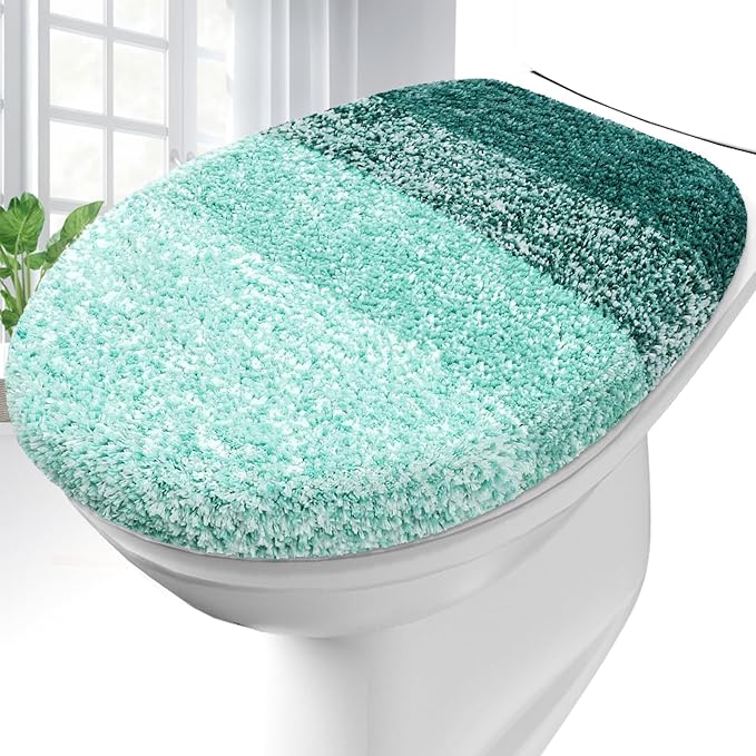 OLANLY Soft Microfiber Bathroom Toilet Lid Cover, Machine Washable Covers, 17.5x15, Stays in Place Rubber Backing, Fits Most Round, Elongated and Oblong Lids, Accessories Decor, Blackish Green