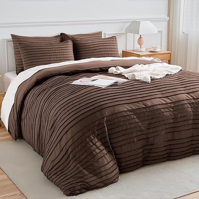 NEXHOME PRO Duvet Cover Queen Size, Blue 3 Pieces Boho Tufted Duvet Cover Set, Soft and Lightweight Microfiber Comforter Cover Set for All Season(Dark Brown,90 x 90)-No Comforter