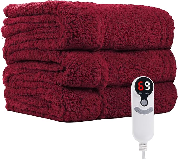 Electric Heated Blanket 6 Heating Settings & 10H Auto Off Full 72×84 Double Sided Plush Sherpa Ultra-Soft Warm Thick, Machine Washable, Fast Heating, Home Office, Red