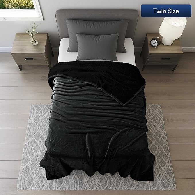 Utopia Bedding Sherpa Blanket Twin Size (Black, 90x66 Inches) - Soft Lightweight Plush Fleece Reversible Blanket for Bed, Sofa, Couch, Camping and Travel