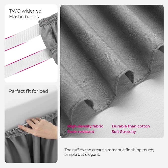 RIMELA Grey Queen Size Bed Skirt 15 Inch Drop,Elastic Bed Skirting, Light Gray Bedskirt for Adjustable Bed Base and Frame, Lightweight Wrap Around Dust Ruffle