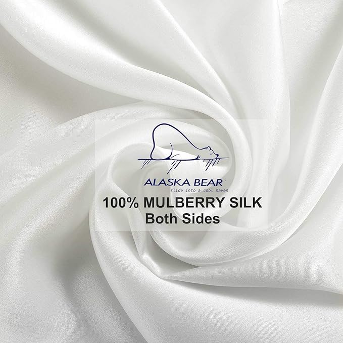 ALASKA BEAR Natural Silk Travel Pillowcase Toddler 14x18 Inches, Hypoallergenic, 100% Mulberry Silk Pillow Case Cover with Zipper (1pc, Natural White)