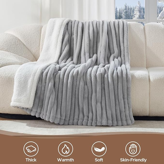 Westinghouse Electric Blanket Queen Size, Soft Luxury Faux Fur & Sherpa Heated Blanket with 10 Heating Levels & 1-12 Hours Auto Off, Fast Heating Blanket, Machine Washable, 84x 90 Inch Light Grey