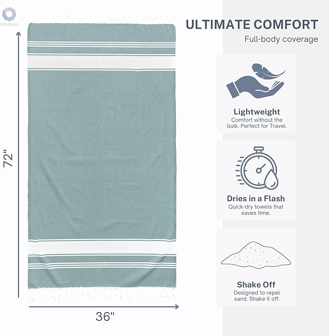 Cotton Turkish Beach Towel Towels Oversized 36"x72" Pool Absorbent Extra Large Quick Dry Sand Travel Towel (Mix, 6 Pack)