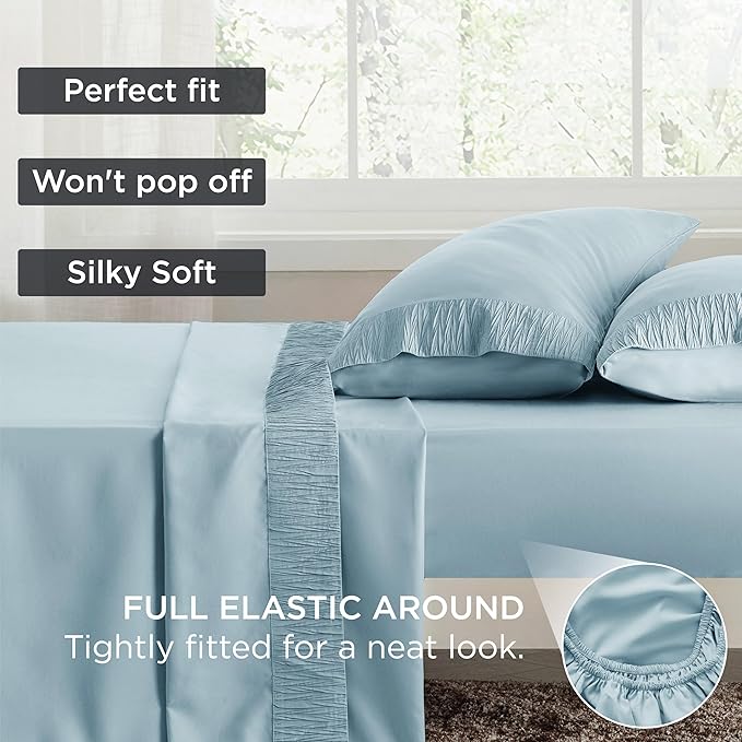 Bedsure King Size Sheets Set - 4 Pieces Soft King Sheets - Breathable & Cooling - Hotel Luxury - Easy Care Polyester Microfiber Bedding for Women, Men, Light Blue