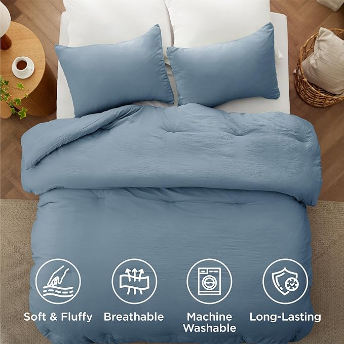 Bedsure King Size Comforter Set, Grayish Blue Soft Prewashed Bedding for All Seasons, 3 Pieces GentleSoft™ Down Alternative Bed Set, 1 Lightweight Comforter (104"x90") and 2 Pillowcases (20"x36")