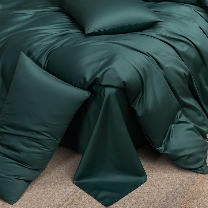 MooMee King Duvet Cover Set, 100% Extra Long Staple Cotton 600 Thread Count Sateen Silky Soft Breathable Durable Luxury Hotel Quality Bedding Set, 3 Pieces (Forest Green, King 104"x90")