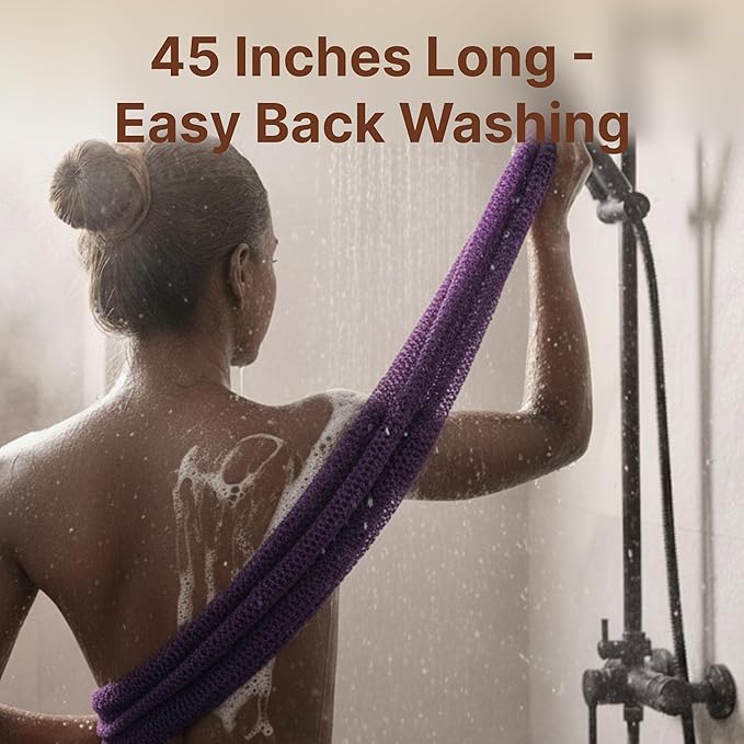 Nubiana African Net Sponge Authentic - 45 Inch Exfoliating Body Sponge from Nigeria - Natural Bath Sponge for Smooth Soft Skin - Long Lasting Quick-Drying - Single Pack (Purple)