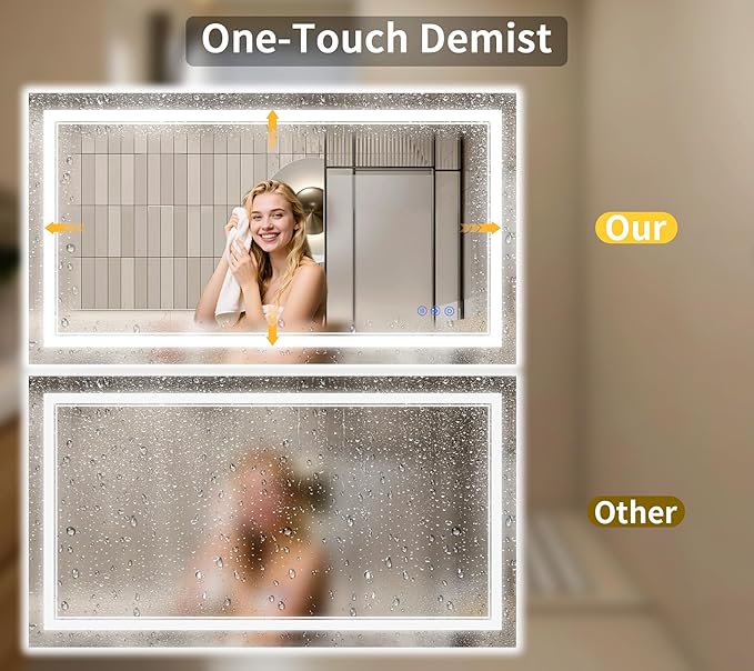 36"x55" LED Bathroom Mirror with Lights, Anti-Fog, Backlit + Front Lit, Dimmable, Led Vanity Mirror for Wall, Lighted Bathroom Mirror, 3 Colors, Shatter-Proof Tempered Glass