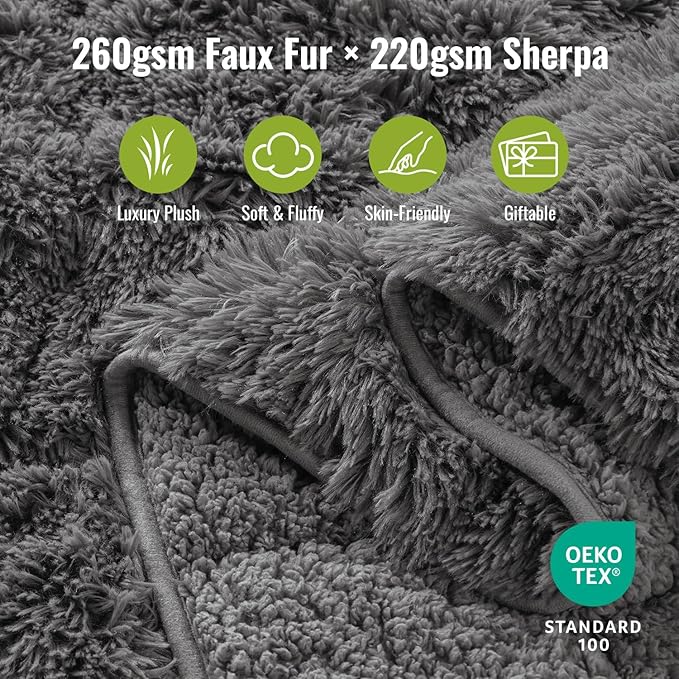 Uttermara Shaggy Faux Fur Weighted Blanket Queen Size, 12 lbs Long Fur Sherpa Soft Fluffy Bed Blanket for Adults, Ultra Cozy Warm Sherpa Throw Full/Queen Size Sofa Bed Blanket, 48 x 72inches, Grey