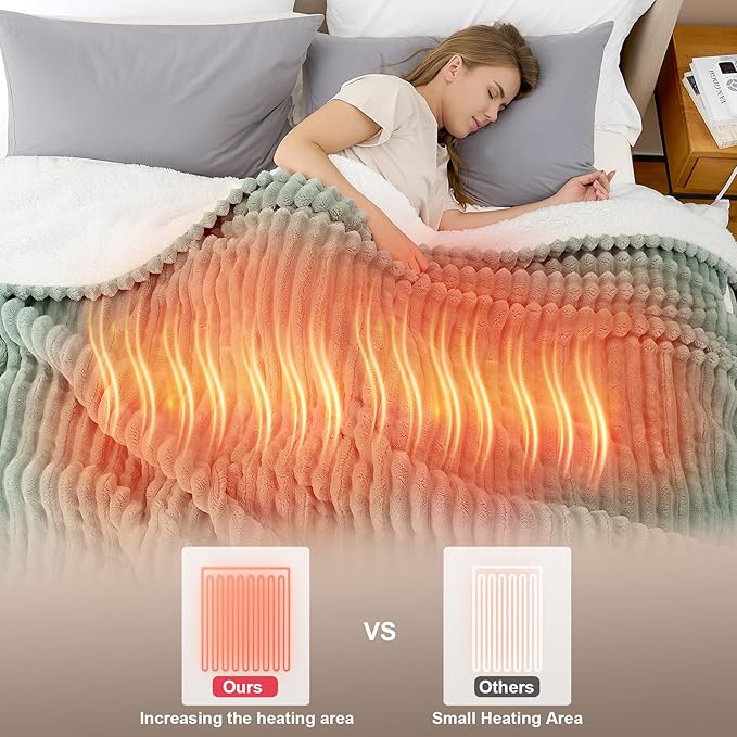 Hansleep Heated Blanket King Size Electric Throw Dual Control, Heating Blanket with 9 Heating Levels and 10-Hour Timer Auto Shut Off, Washable Soft Warm Winter Blanket, 90 x 100 Inches, Green