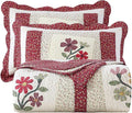 vctops Christmas Red 2 Piece Embroidered Floral Quilted Bedspread Quilt Set 100% Cotton Reversible Patchwork Coverlet Set 1 Quilt and 1 Pillow Sham (Red,Twin)