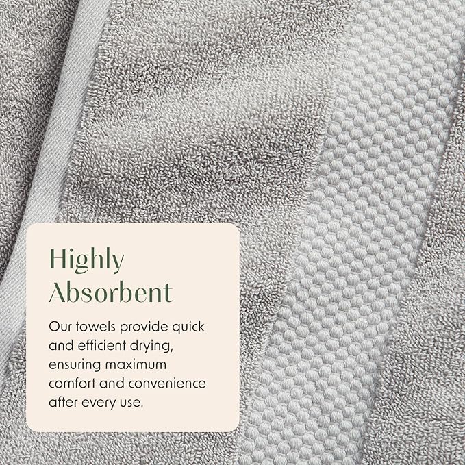 Springtree Home Grey Bath Towels Set of 4 | Classic Hotel Bath Towels | 100% Combed Cotton | Absorbent Quick-Dry Gray Towels for Bathroom | Oeko-TEX® Standard 100 Cotton | Cynewski Collection - Grey