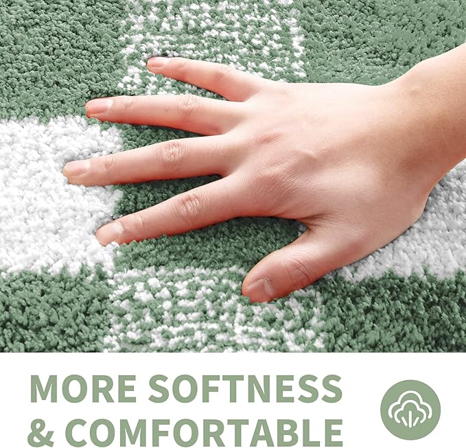 CozeCube Bath mats for Bathroom Non Slip, Fluffy Absorbent Microfiber Bath mat Washable, Aesthetic Bathroom Rugs, Cute Sage Green Checkered Bath mat, Sage Green, 32" x 20"