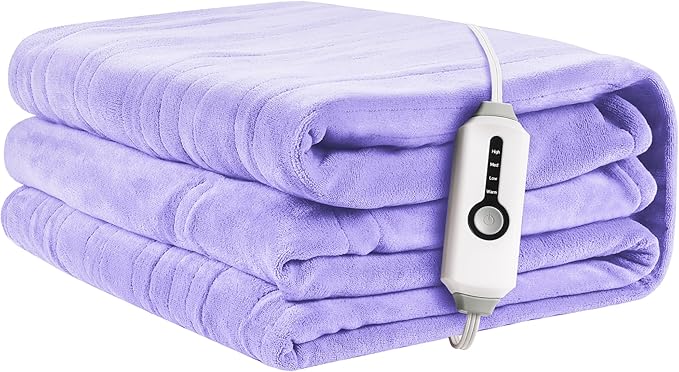 Electric Heated Blanket 72"x84" Full Size, Soft Coral Fleece with 4 Heating Levels and 10 Hours Auto-Off, Machine Washable, Cozy Plush Fabric for Home, Light Purple