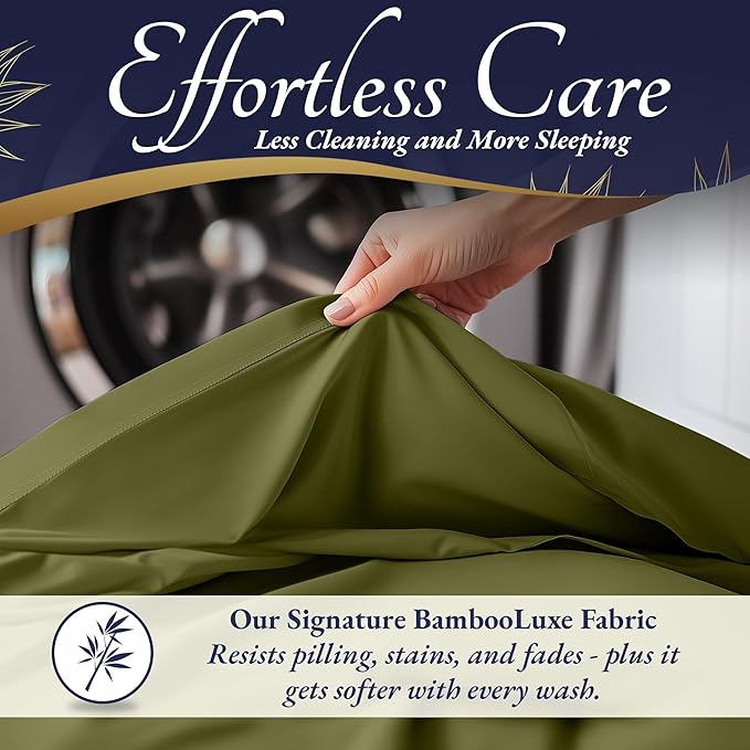 DECOLURE 100% Viscose Derived from Bamboo Sheets Full Size 4pcs - Ultra Soft & Luxuriously Cooling, 17" Deep Pocket, Double Stitching, Perfect for Hot Sleepers - Full Bed Sheets (Light Olive)