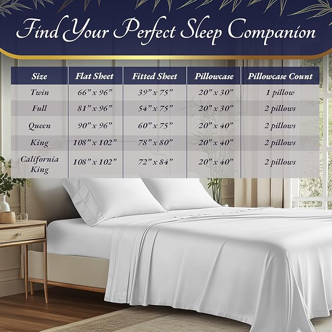 DECOLURE 100% Viscose Derived from Bamboo Sheets Full Size 4pcs - Ultra Soft & Luxuriously Cooling, 17" Deep Pocket, Double Stitching, Perfect for Hot Sleepers - Full Bed Sheets (White)