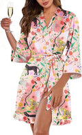 Ekouaer Women's Satin Robes Silk Kimono Bath Robe Short Ruffled Hem Bride Bridesmaid Sleepwear with Pockets