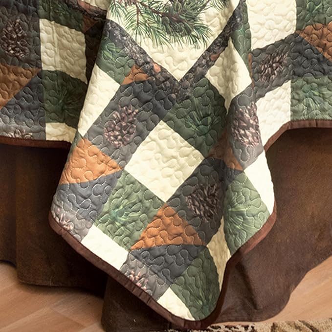 BLACK FOREST DECOR Woodland Pinecones Quilt Bed Set - Queen, Rustic Lodge Pinecone Bedding - 90" x 90"