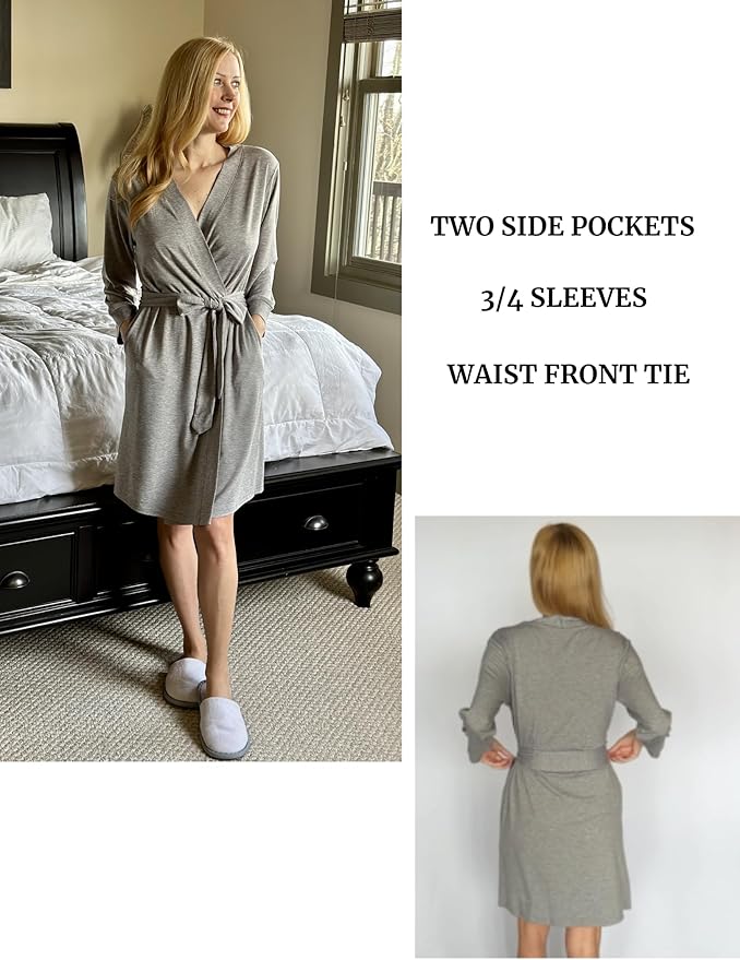 HOTOUCH Womens Robe Lightweight Short Knit Bathrobe Soft Ladies Sleepwear with Pockets