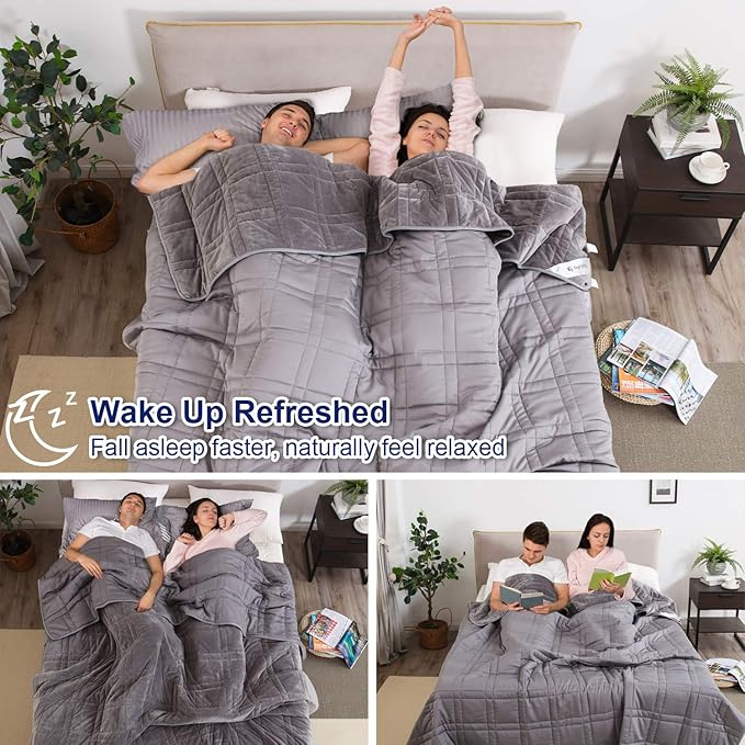 Reversible Weighted Blanket King Size 25lbs(88''x104'', All Season Use), Warm Short Plush and Cool Tencel Fabric Double-Sided Weighted Blanket California King Size for Couples - Carry Bag Included