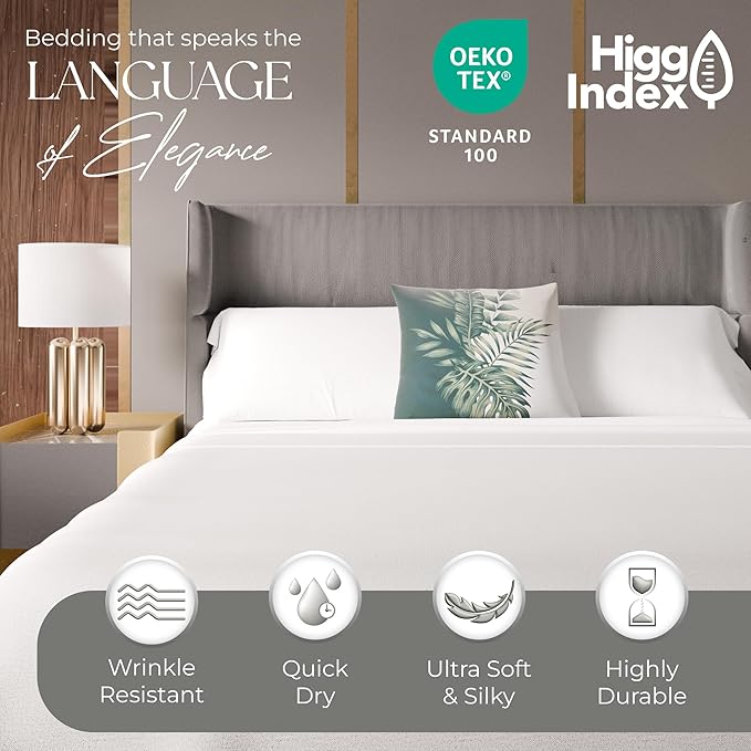 SUPREME ELEGANCE 1200 Thread Count Cotton Rich Full White Sheets Set, Ultra Soft & Silky Luxury Sateen Bed Sheets, Moisture Wicking & Wrinkle Resistant (1 Flat Sheet, 1 Fitted Sheet & 2 Pillowcases)