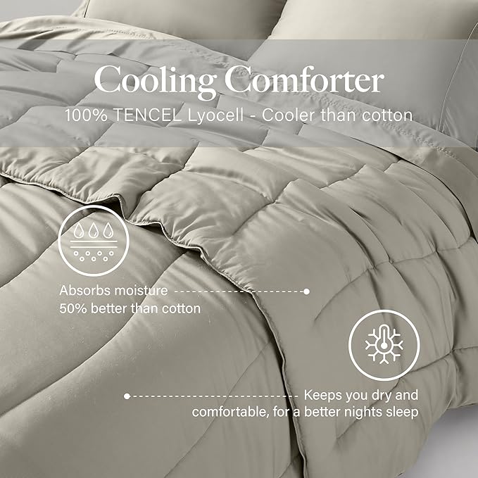 Modern Threads Tencel Lyocell Luxury Ultra Soft Down Alternative Comforter, Taupe, Queen