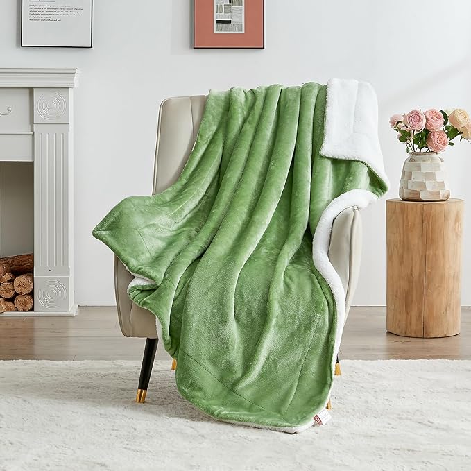 SOCHOW Sherpa Fleece Throw Blanket, Double-Sided Super Soft Luxurious Plush Blanket Throw Size, Sage Green, 50x60 inches