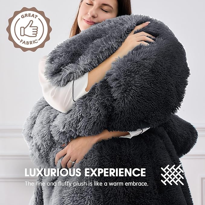 Heated Electric Blanket Throw–Faux Fur with Soft Thick Sherpa,Warm Winter Birthday Gifts for Women Grandma，10 Heat Settings,5 Time Settings with Fast Heating, 50x60, Midnight Black
