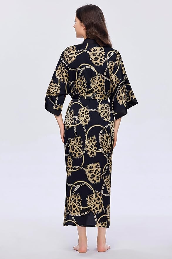 PRODESIGN Kimono Robe for Women - Long Satin Sleepwear Silky Kimono Cover-Up Nightgown Japanese Bathrobe Loungewear Blouse