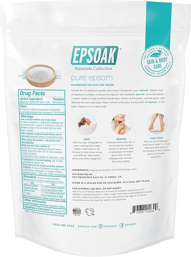 Epsoak Epsom Salt 4 lbs. USP Magnesium Sulfate (Qty. 2 x 2 lb. Bags)