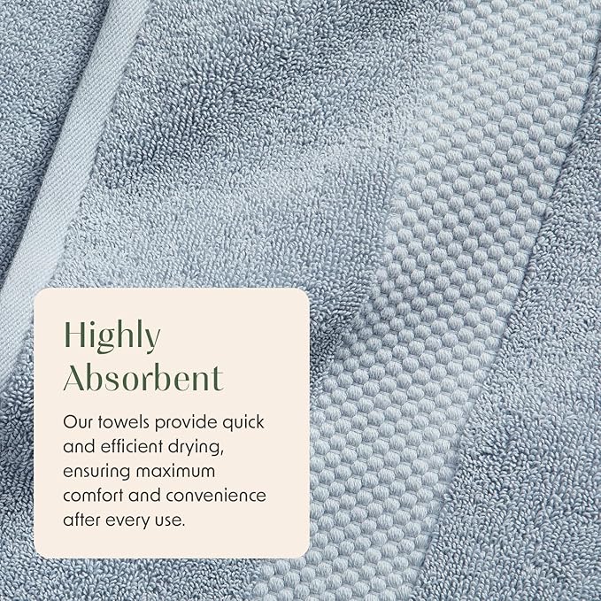 Springtree Home Blue Bath Towels Set of 6 | Classic Hotel Bath Towels | 100% Combed Cotton | Absorbent Quick-Dry Towels for Bathroom | Oeko-TEX® Standard 100 Cotton | Cynewski Collection - Blue Fog