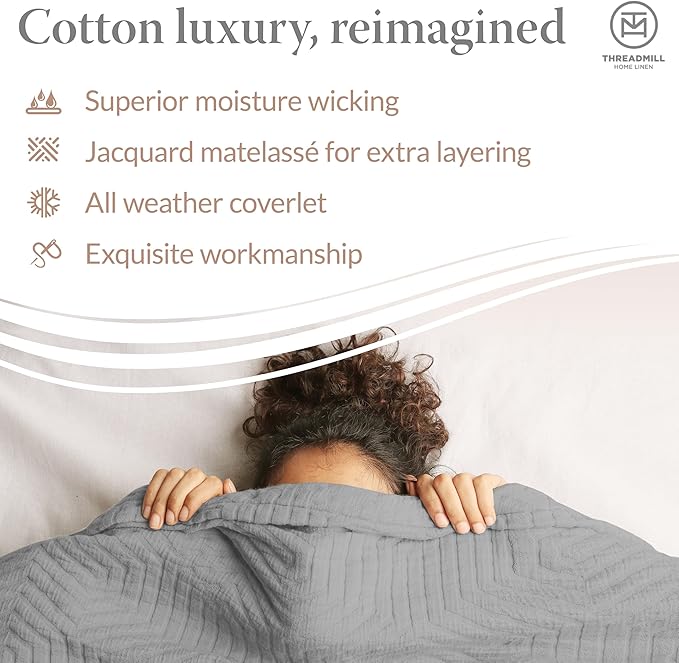 Threadmill Luxury Cotton Blankets for Queen Size Bed | All-Season 100% Cotton Queen Size Blanket | Aster Jacquard Cozy Lightweight, Soft Breathable Coverlet fits Full Size Bed, 90x92 | Scottish Grey