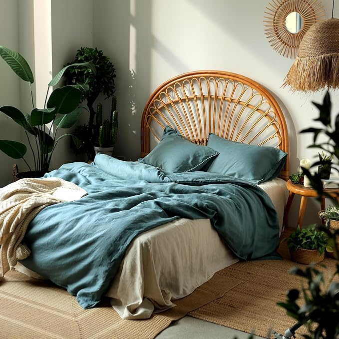 XZ XIFA Blue Linen Duvet Cover King, 100% Washed French Flax Linen Bedding with Zipper Closure, Cooling for Hot Sleepers, Textured Bed Sets - 1 Duvet Cover and 2 Pillowcases.