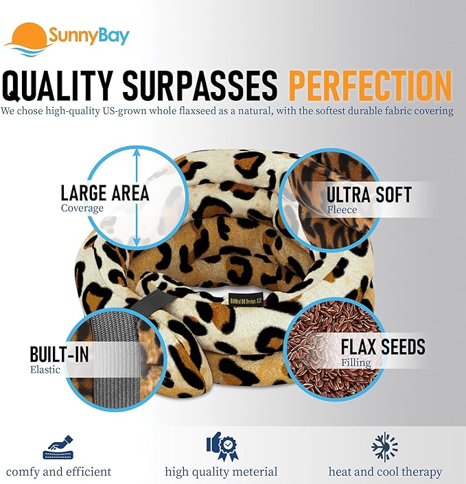 SunnyBay Microwave Heating Pad, Microwavable Heated Neck and Shoulder Wrap, Weighted Hands-Free Beanbag Pack with Wide Neck Coverage, 2.5 lbs, 26 Inches Long-Length, Made in USA, Leopard