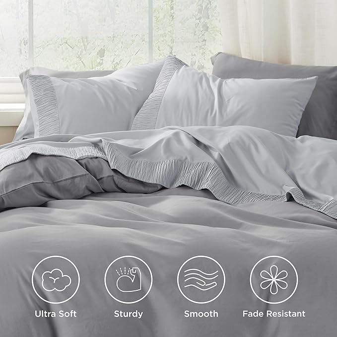 Bedsure California King Sheet Sets - 4 Pieces Soft Cal King Sheets - Breathable & Cooling - Hotel Luxury - Easy Care Polyester Microfiber Bedding for Women, Men, Light Grey