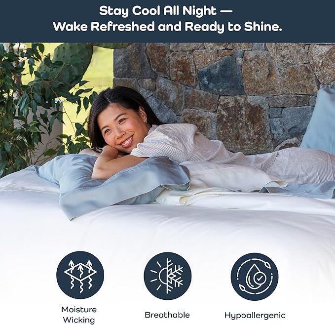 Olive + Crate Tencel Eucalyptus Cooling Duvet Cover Set - Hypoallergenic, Lyocell Tencel Duvet Cover - Temperature Regulating with Hidden Button Closure & Corner Ties - Oversized King [White Snow]