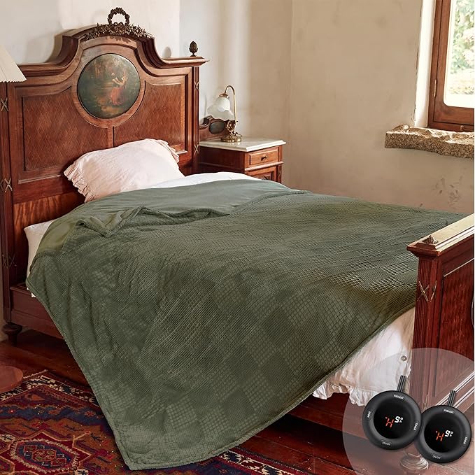 Electric Blanket Queen Size 84''X90'' - Heated Blanket with Dual Control Fast Heating 10 Heating Levels & 10 Hours Auto Off,ETL Certified Machine Washable (Gray Green)