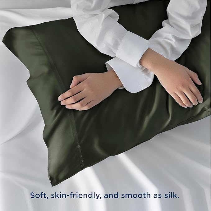 Bedsure Pillow Cases Standard Size, Cooling Pillow Cases, Rayon Derived from Bamboo Olive Green Pillowcases Standard Set of 2, Breathable & Soft Pillow Covers with Envelope Closure, 20x26 Inches