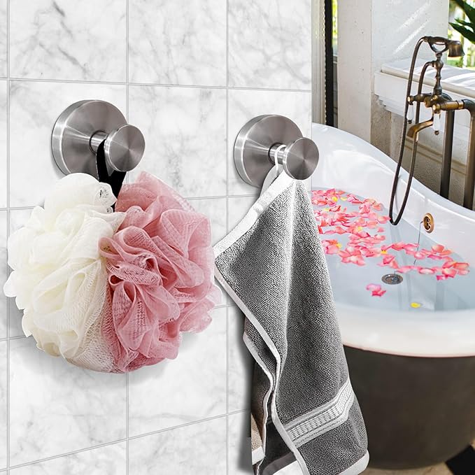 20 Pack Suction Cup Hooks for Shower, Suction Cup Towel Hooks for Bathrooms, Adhesive Wall Hook, SUS304 Waterproof Stainless Steel Hooks for Bathroom, Bedroom, Kitchen, Hotel and Office