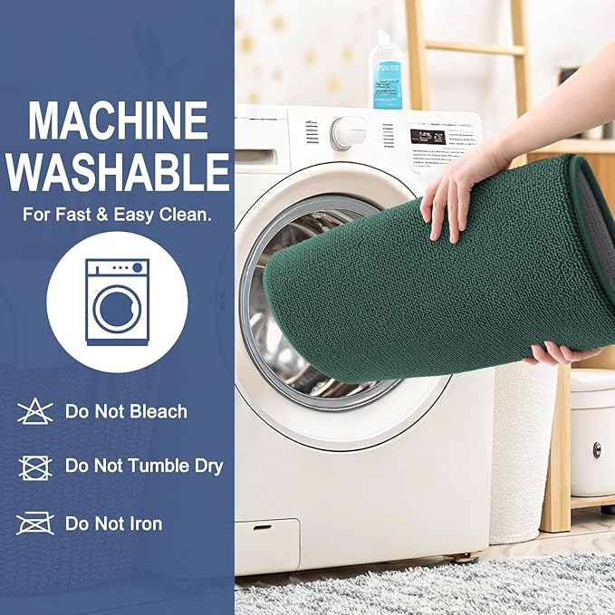 OLANLY Thick Memory Foam Bath Mat Rug 70x24, Extra Soft Absorbent Bathroom Rug, Quick Dry Bath Mats, Non-Slip, Washable Carpet for Bathroom, Tub and Shower, Home Decor Accessories, Blackish Green