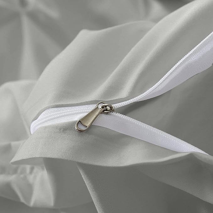 Pinch Pleated Duvet Cover Set 100% Brushed Microfiber 3PC Calking Size 98x104 Duvet Cover Set, Decorative Pinch Design Silver Grey Duvet Cover with Matching Pillow Case