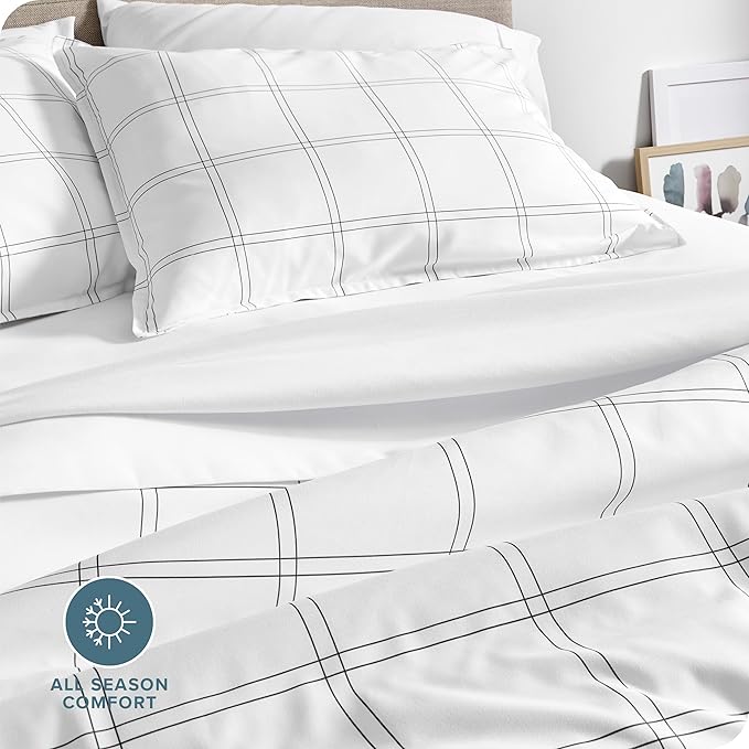 Bare Home Bedding Duvet Cover King Size - Premium 1800 Super Soft Collection - Lightweight, Cooling - Soft Breathable Bedding Duvet Cover (King, Modern Plaid - White/Grey)