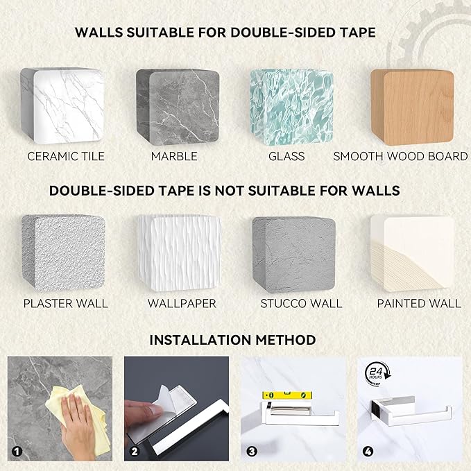 LANC Chrome Toilet Paper Roll Holder, Self-Adhesive Tissue Holder Wall Mounted for Bathroom Office Stick On Toilet Paper Holder with No Drilling Rustproof Stainless Steel Silver, A8307CP