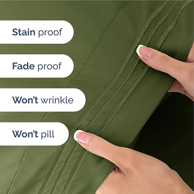 Full Size 4 Piece Sheet Set - Extra Soft, Breathable & Cooling Sheets - Hotel Luxury Durable Bed Sheets for Women & Men - Deep Pockets, Easy-Fit & Wrinkle-Free Sheets - Deep Olive Oeko-Tex Bed Sheets