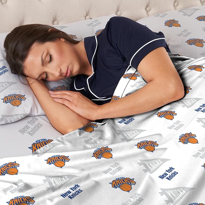 Northwest Officially Licensed New York Knicks NBA Full Size Sheet Set – Soft Team Logo Bedding for Dorms, Bedrooms, Fan Caves & Game Day Style