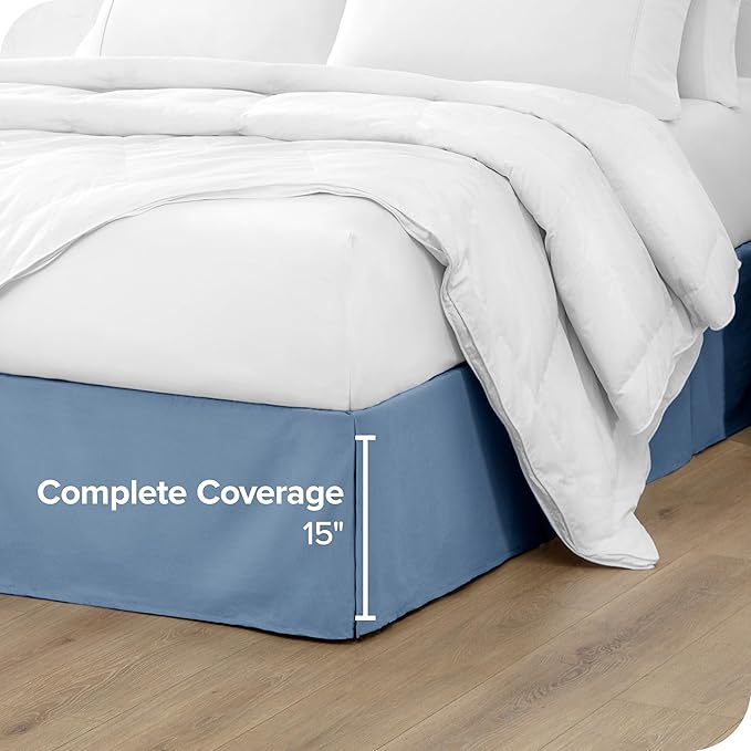 Bare Home Twin XL Bed Skirt - 15-Inch Tailored Drop Easy Fit - Bed Skirt for Twin Extra Long Beds - Center & Corner Pleats (Twin XL, Coronet Blue)